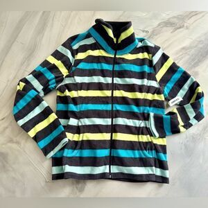 NWT New OLD NAVY Zip Microfleece Jacket Gray Aqua Blue Mint Lime Green Stripe XL